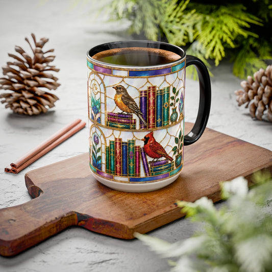 Birds in the Stacks - Stained Glass Style Mug