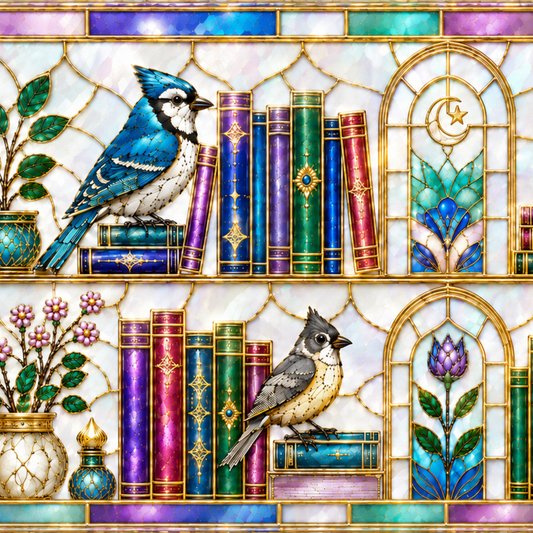 Birds in the Stacks - Stained Glass Style Mug