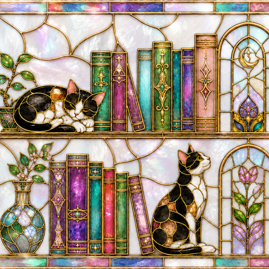 Cats in the Stacks - Stained Glass Style Mug