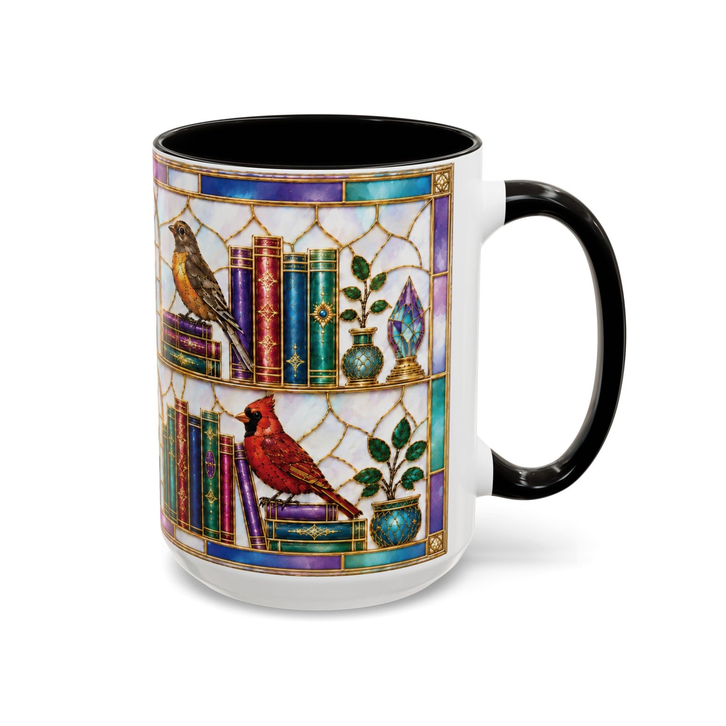 Birds in the Stacks - Stained Glass Style Mug