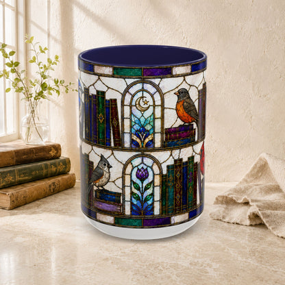 Birds in the Stacks - Stained Glass Style Mug