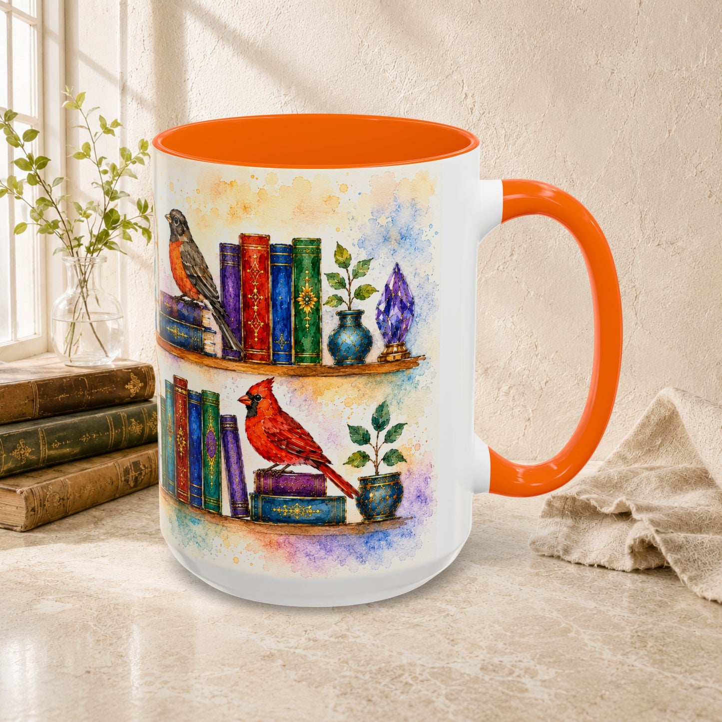 Birds in the Stacks - Watercolor Style Mug