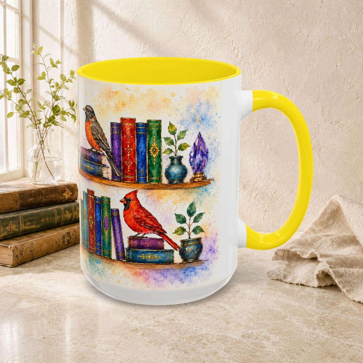 Birds in the Stacks - Watercolor Style Mug