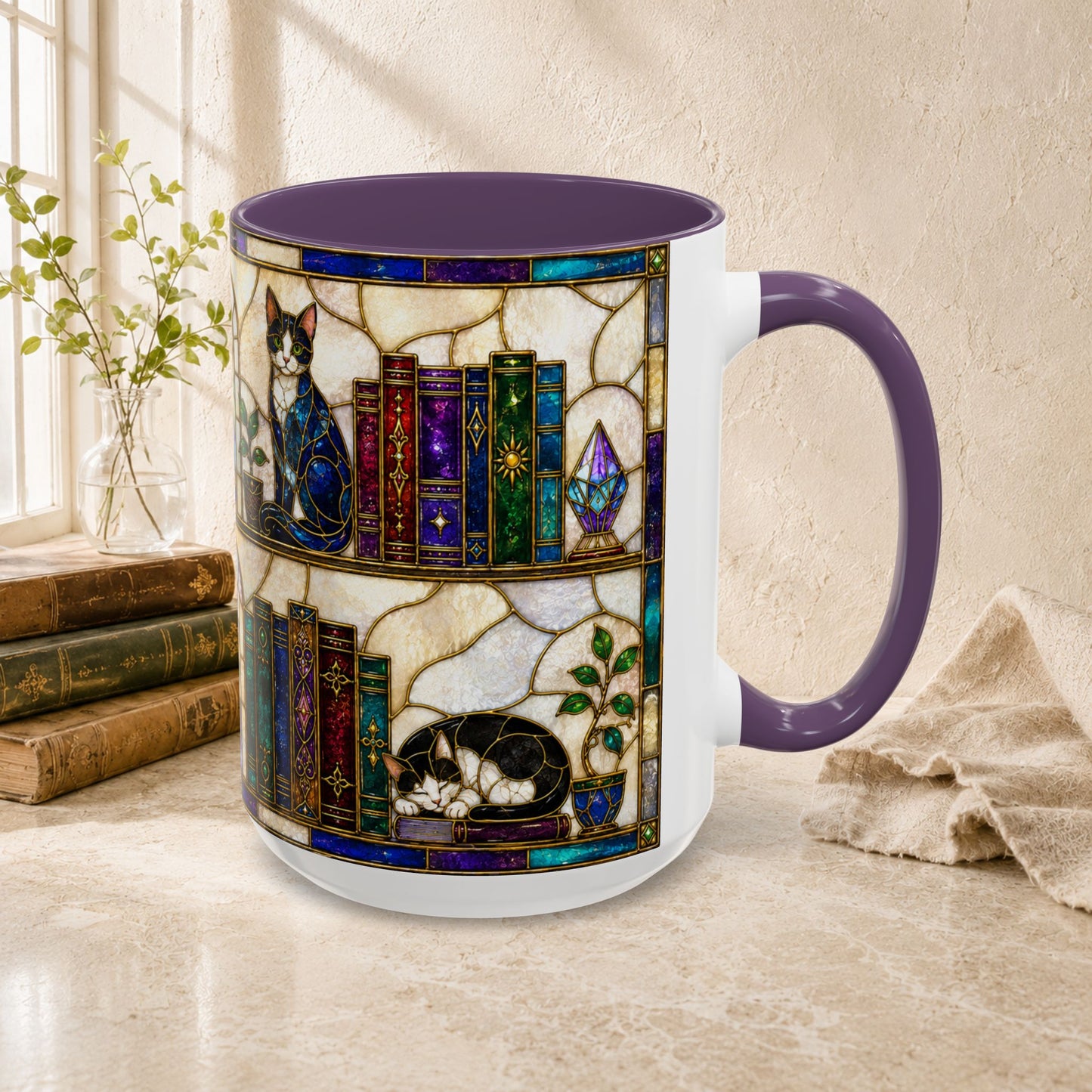 Cats in the Stacks - Stained Glass Style Mug
