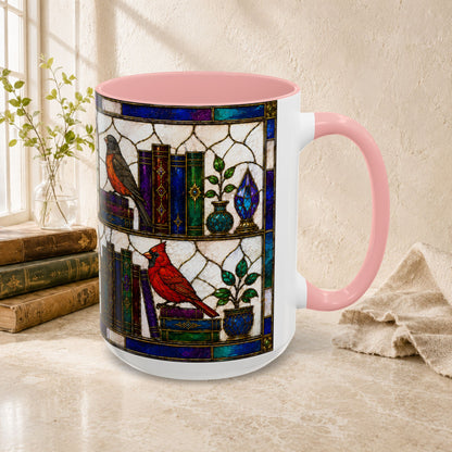 Birds in the Stacks - Stained Glass Style Mug