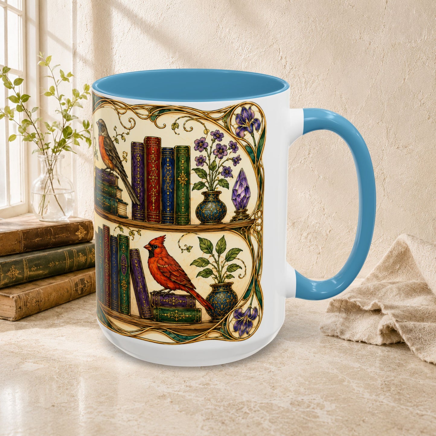 Birds in the Stacks - Art Nouveau Style Mug