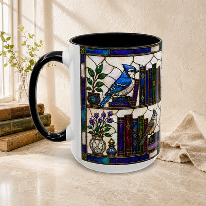 Birds in the Stacks - Stained Glass Style Mug