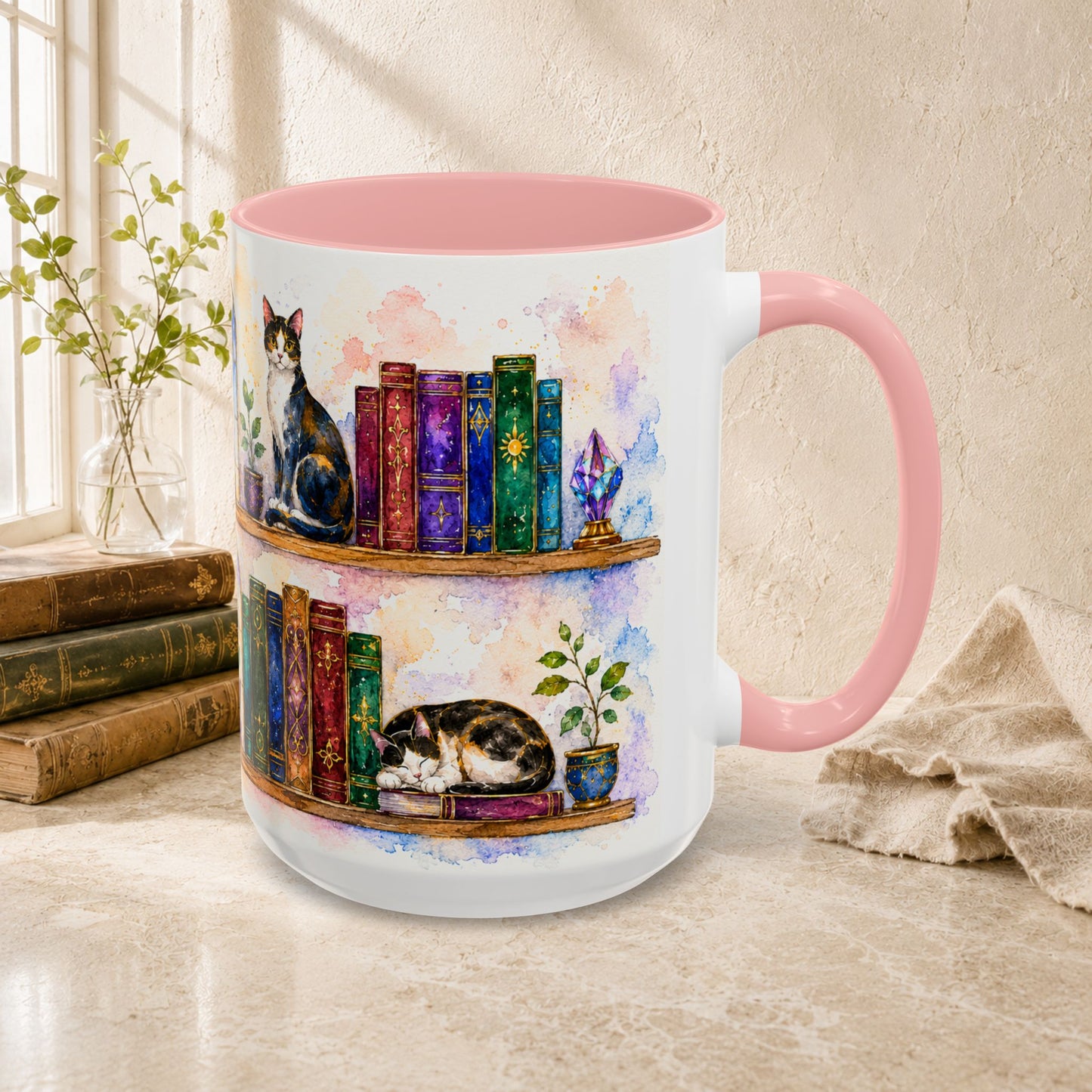 Cats in the Stacks - Watercolor Style Mug