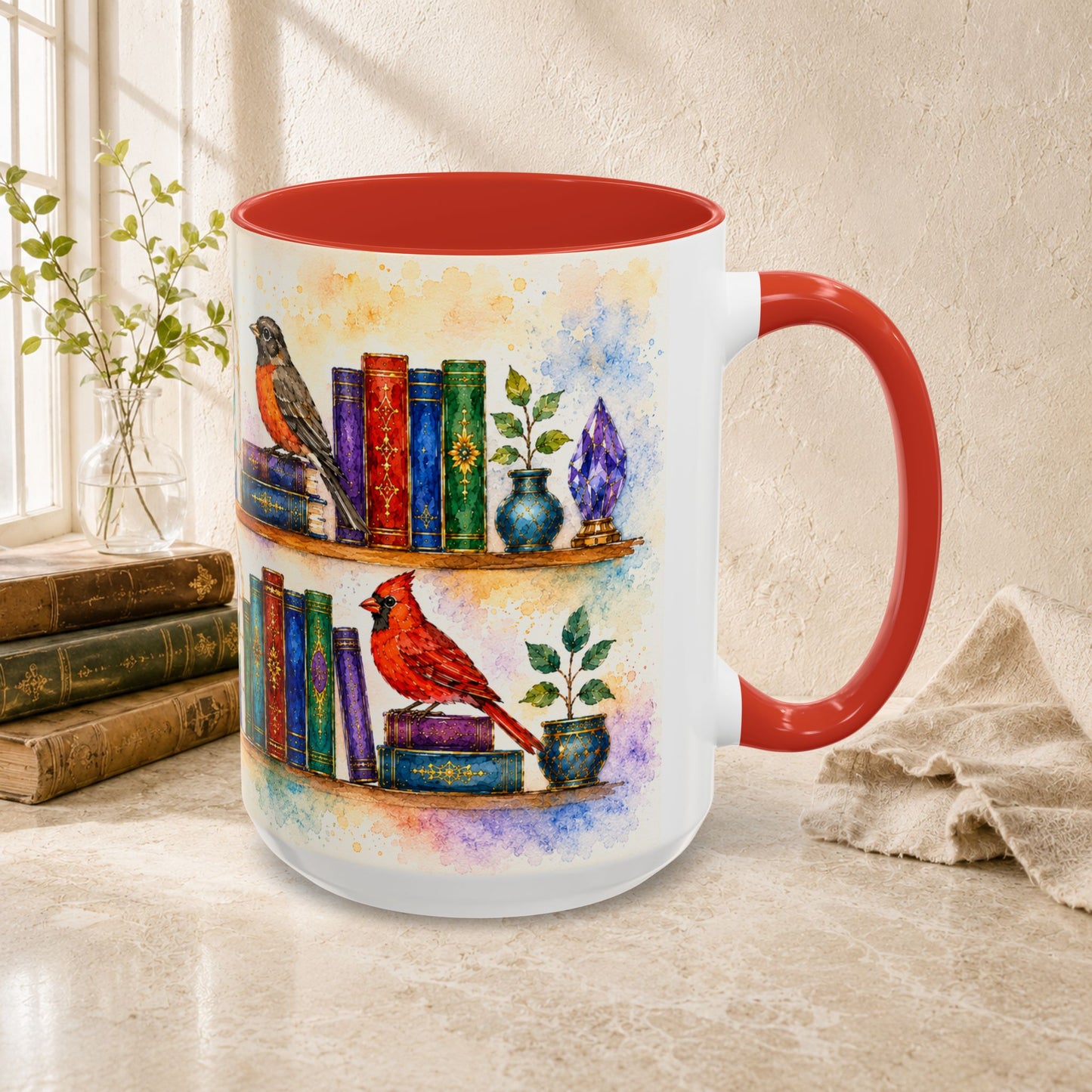 Birds in the Stacks - Watercolor Style Mug