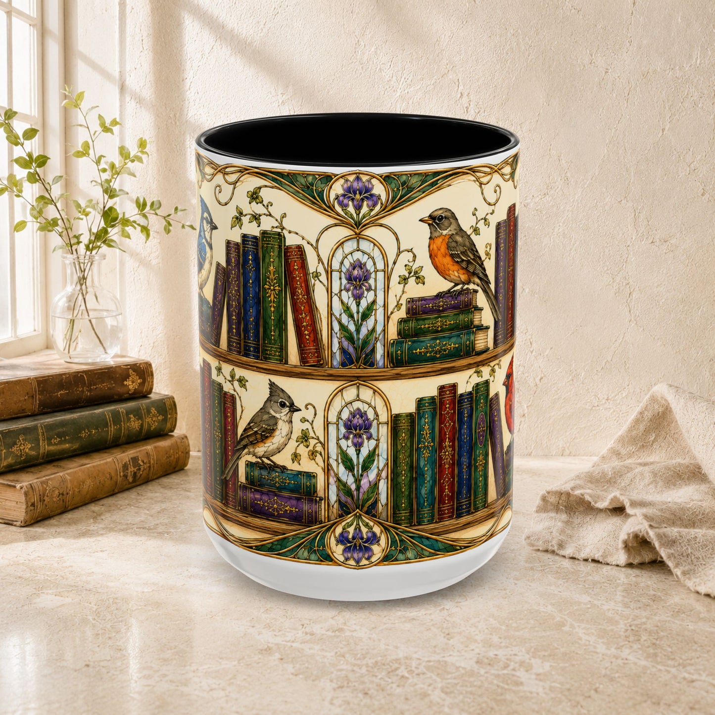 Birds in the Stacks - Art Nouveau Style Mug