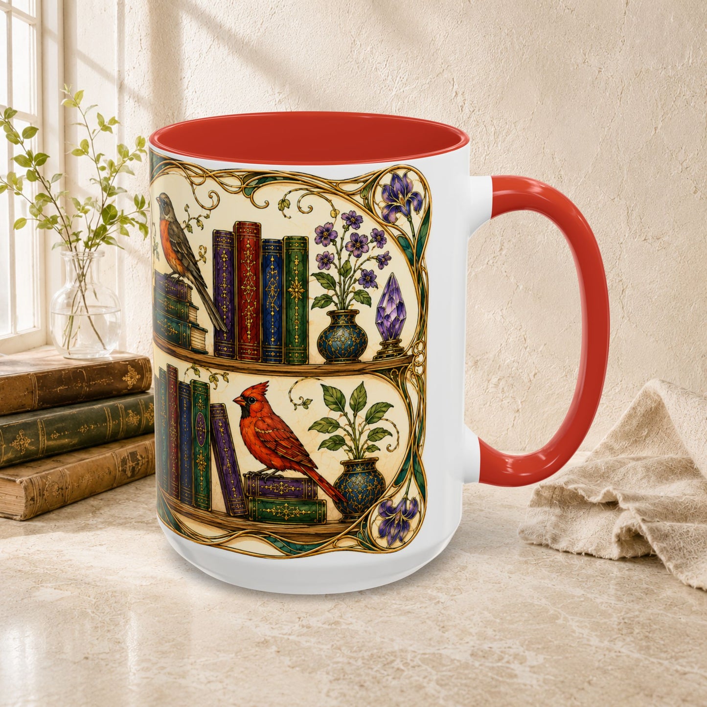 Birds in the Stacks - Art Nouveau Style Mug
