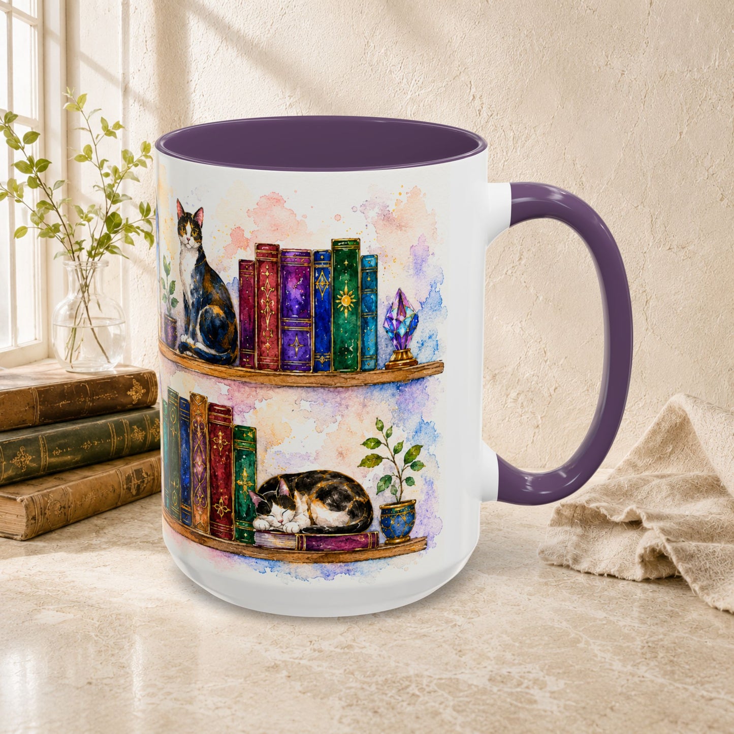 Cats in the Stacks - Watercolor Style Mug