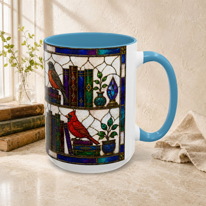 Birds in the Stacks - Stained Glass Style Mug