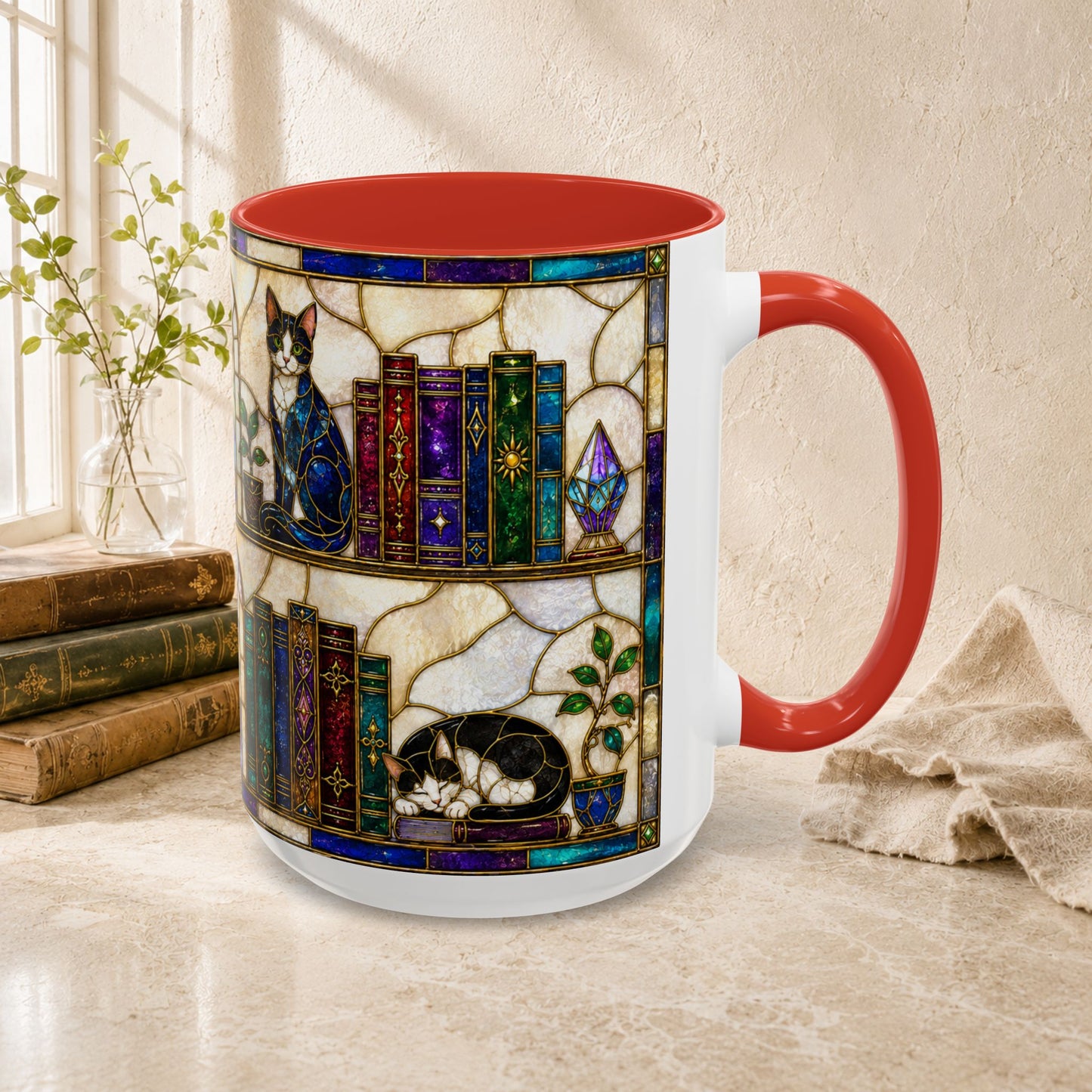 Cats in the Stacks - Stained Glass Style Mug