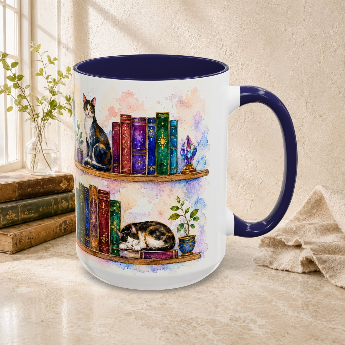 Cats in the Stacks - Watercolor Style Mug