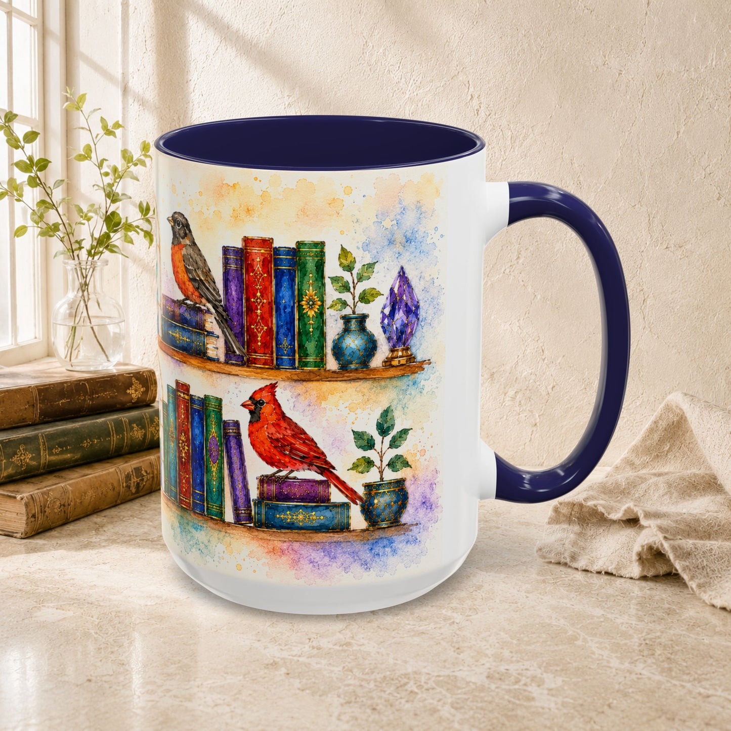 Birds in the Stacks - Watercolor Style Mug