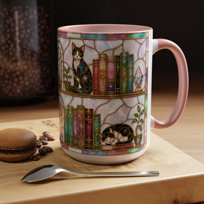 Cats in the Stacks - Stained Glass Style Mug