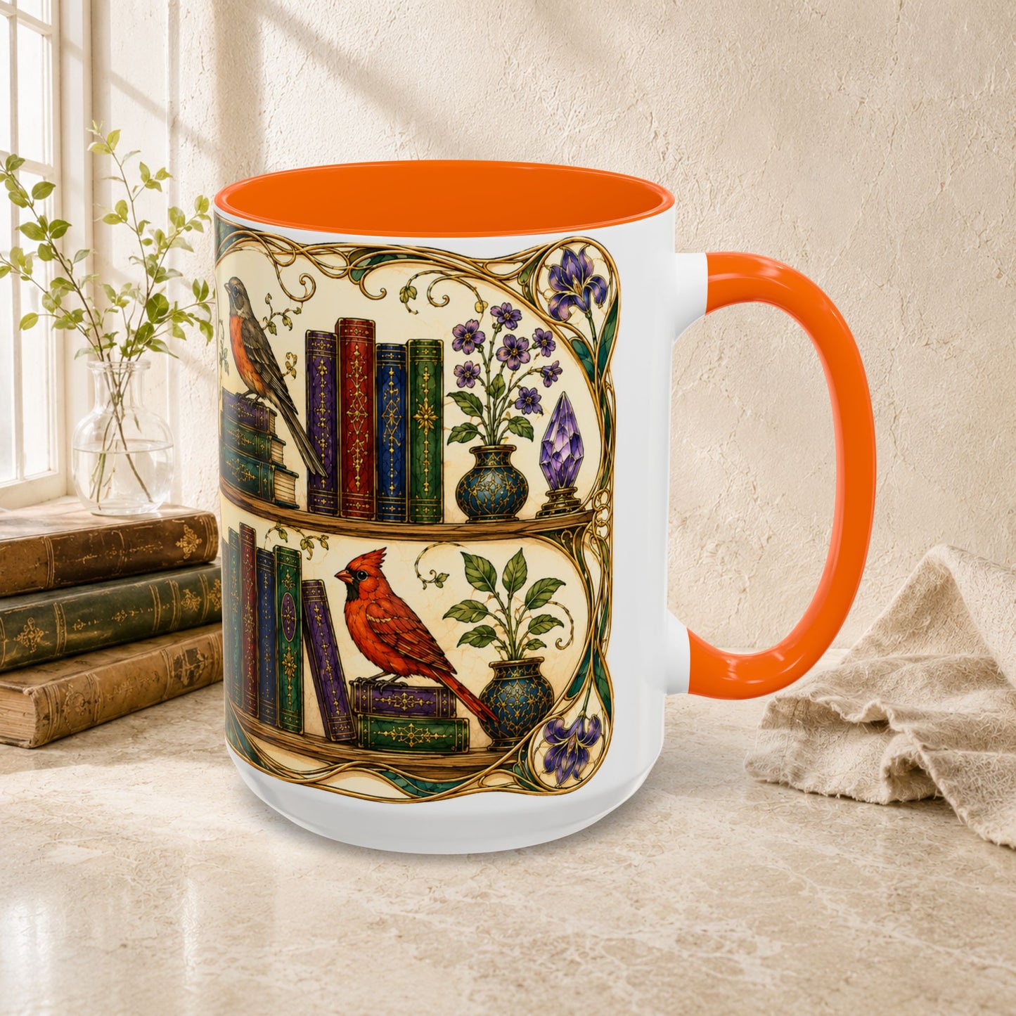 Birds in the Stacks - Art Nouveau Style Mug