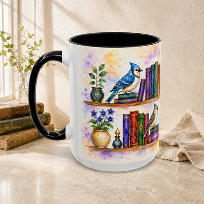 Birds in the Stacks - Watercolor Style Mug
