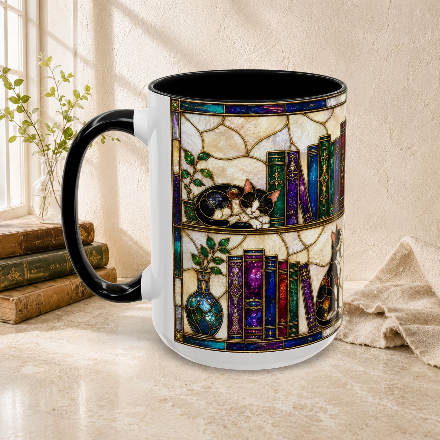 Cats in the Stacks - Stained Glass Style Mug