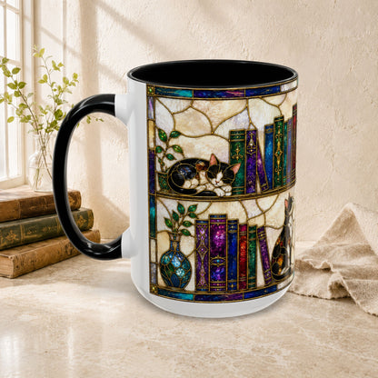 Cats in the Stacks - Stained Glass Style Mug