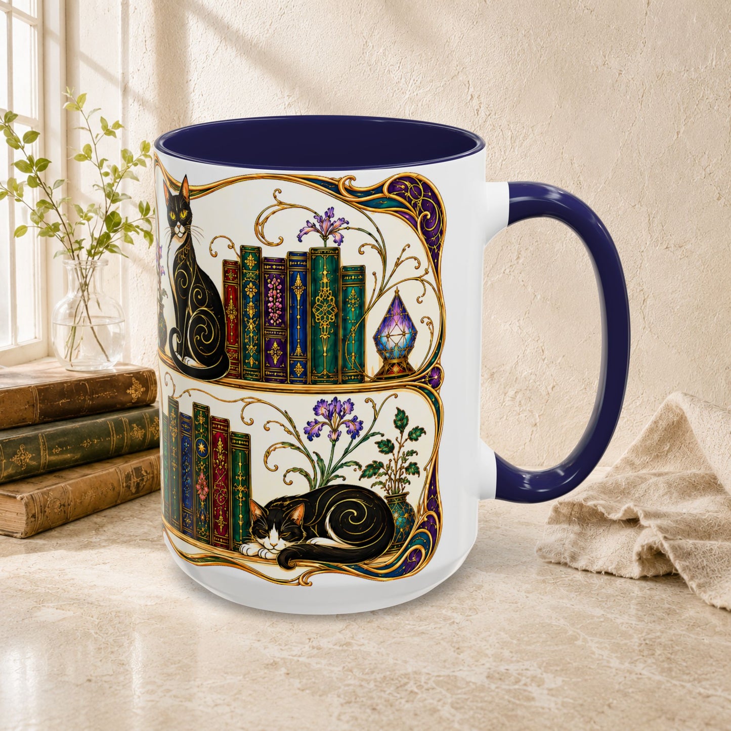 Cats in the Stacks - Art Nouveau Style Mug