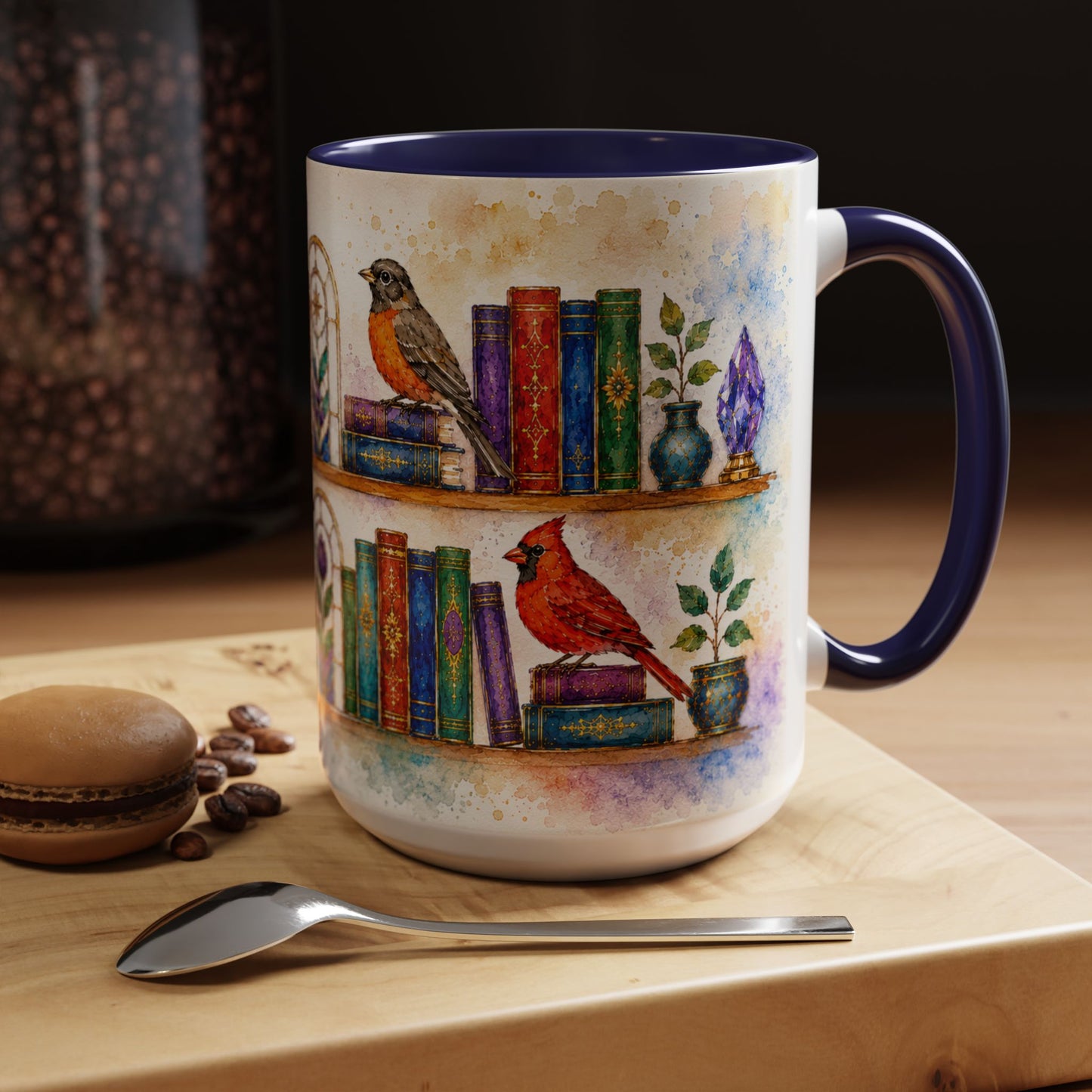 Birds in the Stacks - Watercolor Style Mug