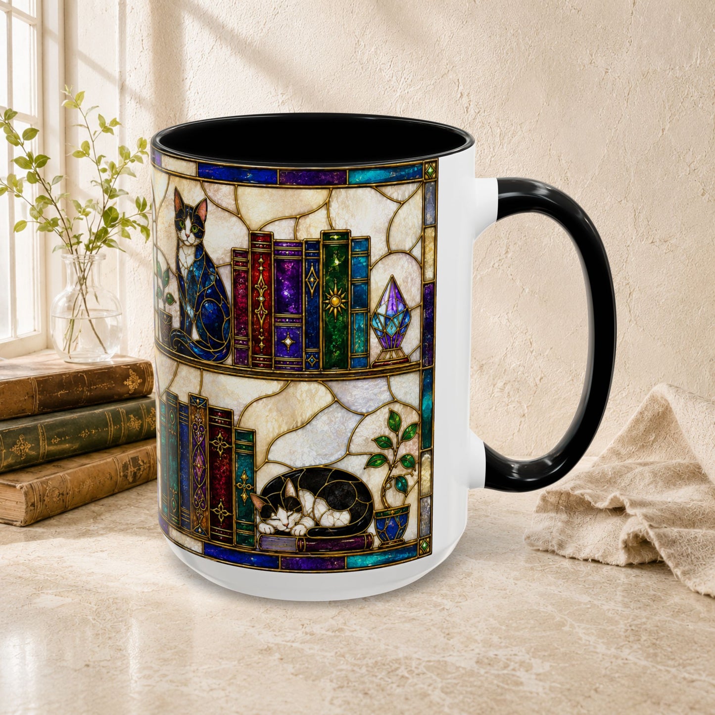 Cats in the Stacks - Stained Glass Style Mug