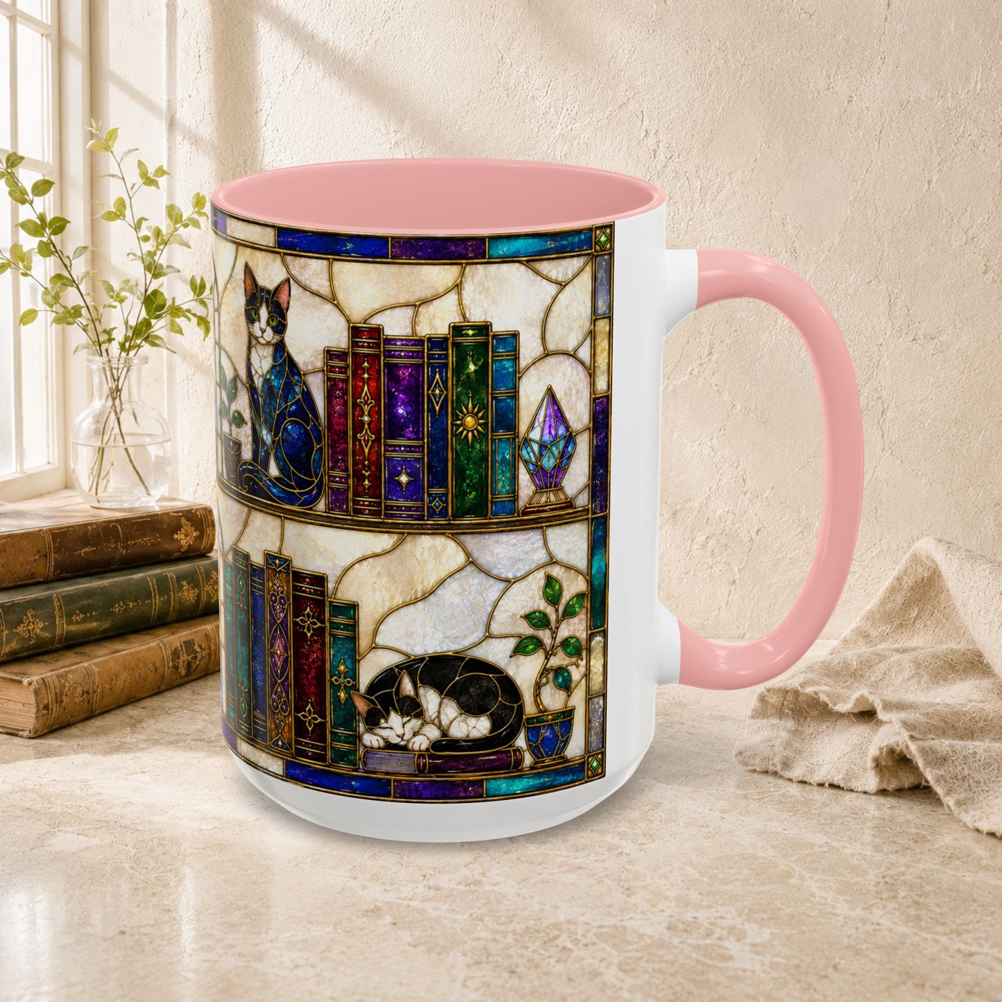 Cats in the Stacks - Stained Glass Style Mug