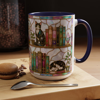 Cats in the Stacks - Stained Glass Style Mug