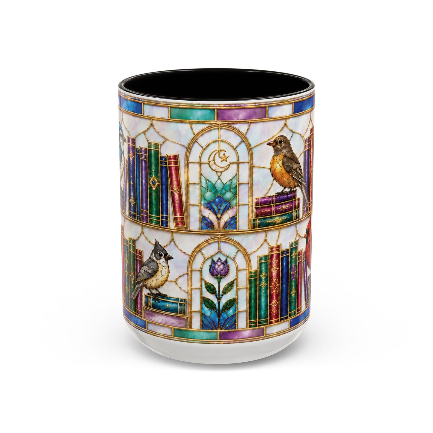 Birds in the Stacks - Stained Glass Style Mug