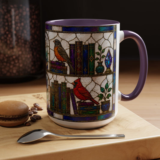Birds in the Stacks - Stained Glass Style Mug