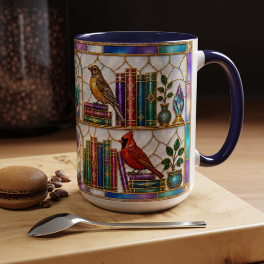 Birds in the Stacks - Stained Glass Style Mug