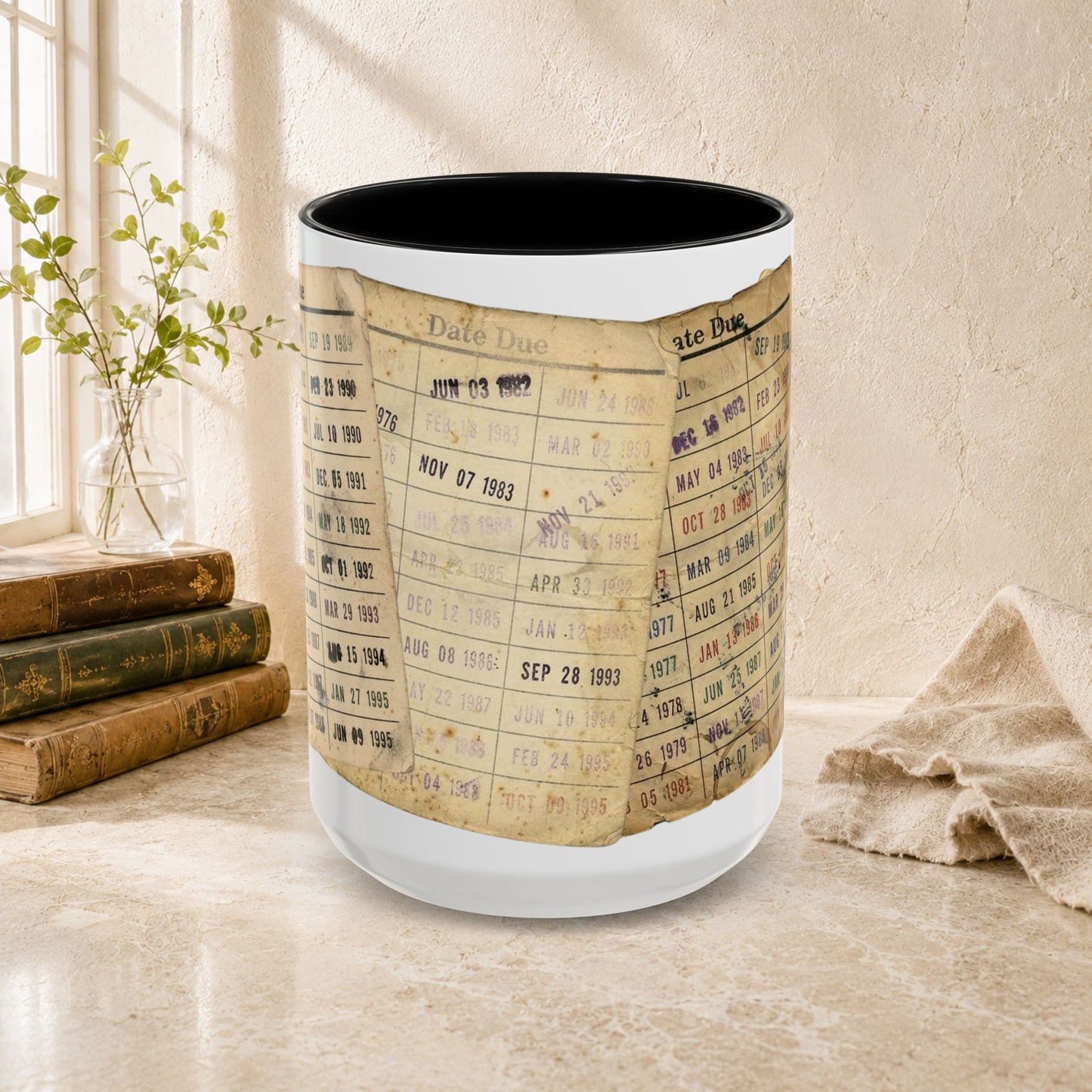 Vintage Library Card Due Date Mug