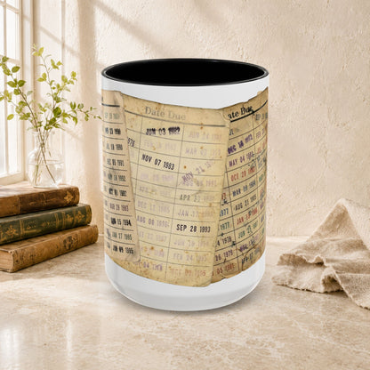 Vintage Library Card Due Date Mug