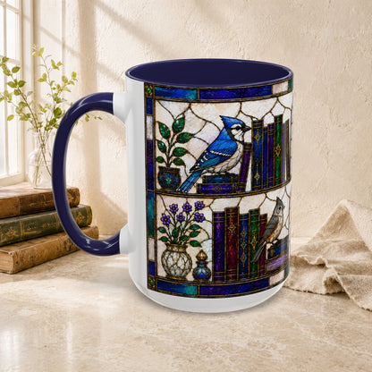 Birds in the Stacks - Stained Glass Style Mug