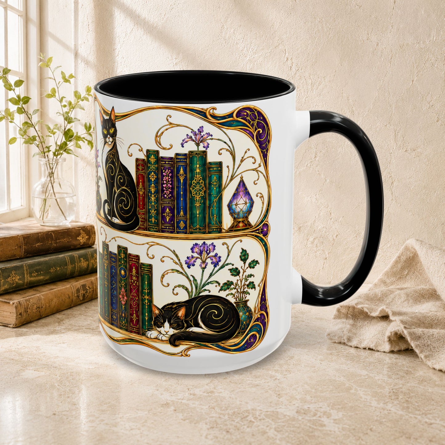 Cats in the Stacks - Art Nouveau Style Mug