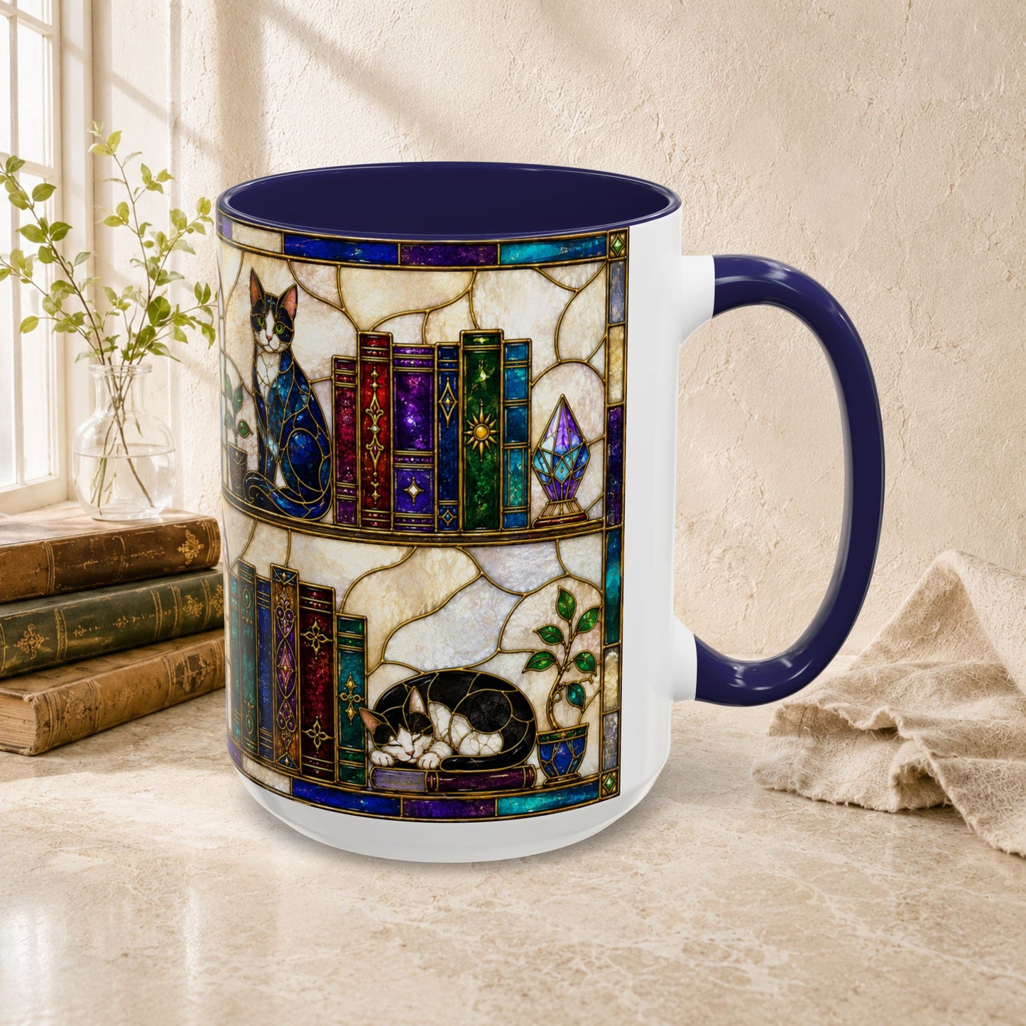 Cats in the Stacks - Stained Glass Style Mug