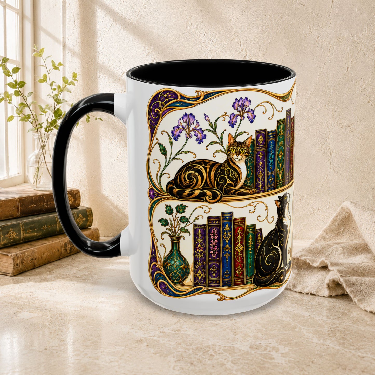 Cats in the Stacks - Art Nouveau Style Mug