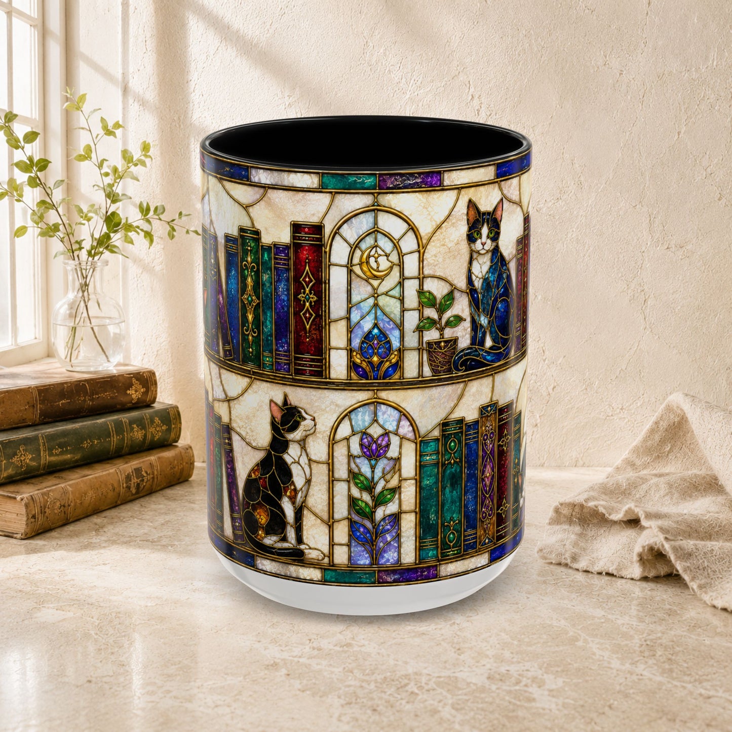 Cats in the Stacks - Stained Glass Style Mug