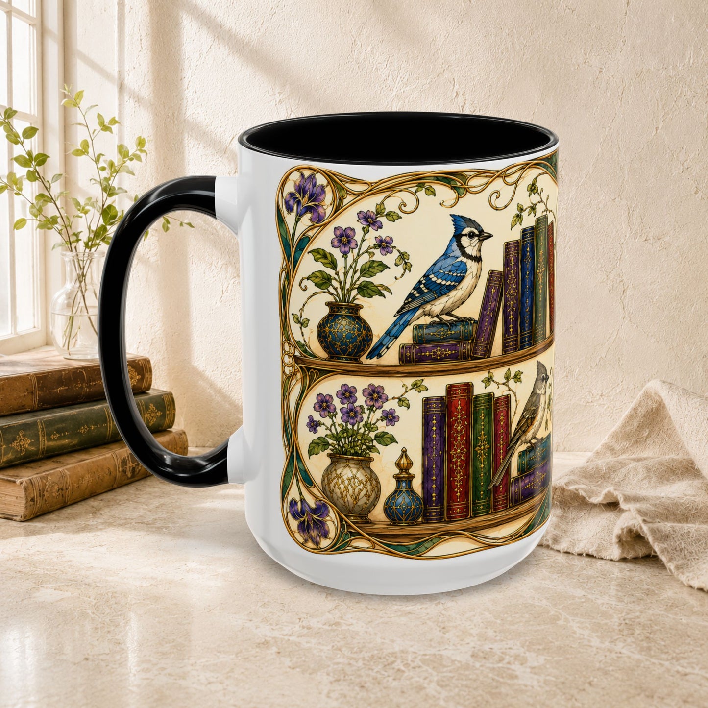 Birds in the Stacks - Art Nouveau Style Mug