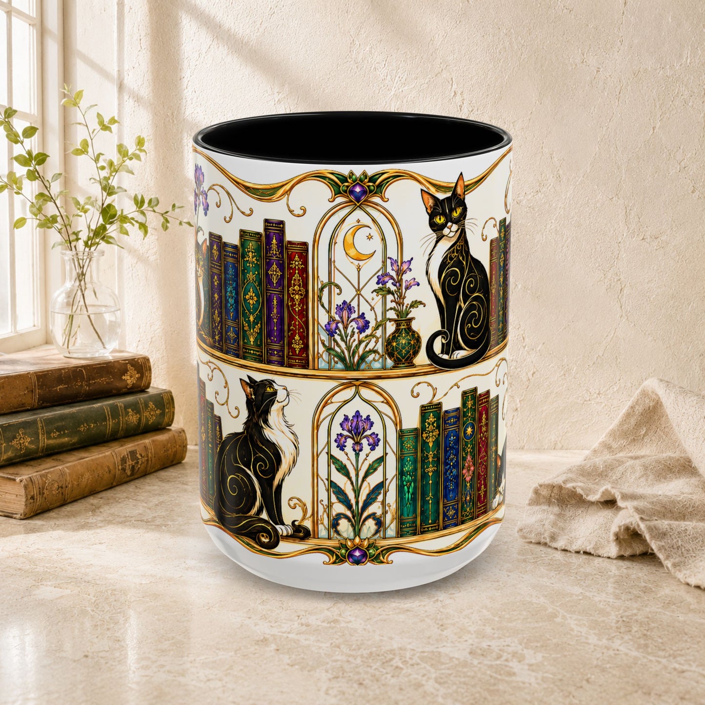 Cats in the Stacks - Art Nouveau Style Mug
