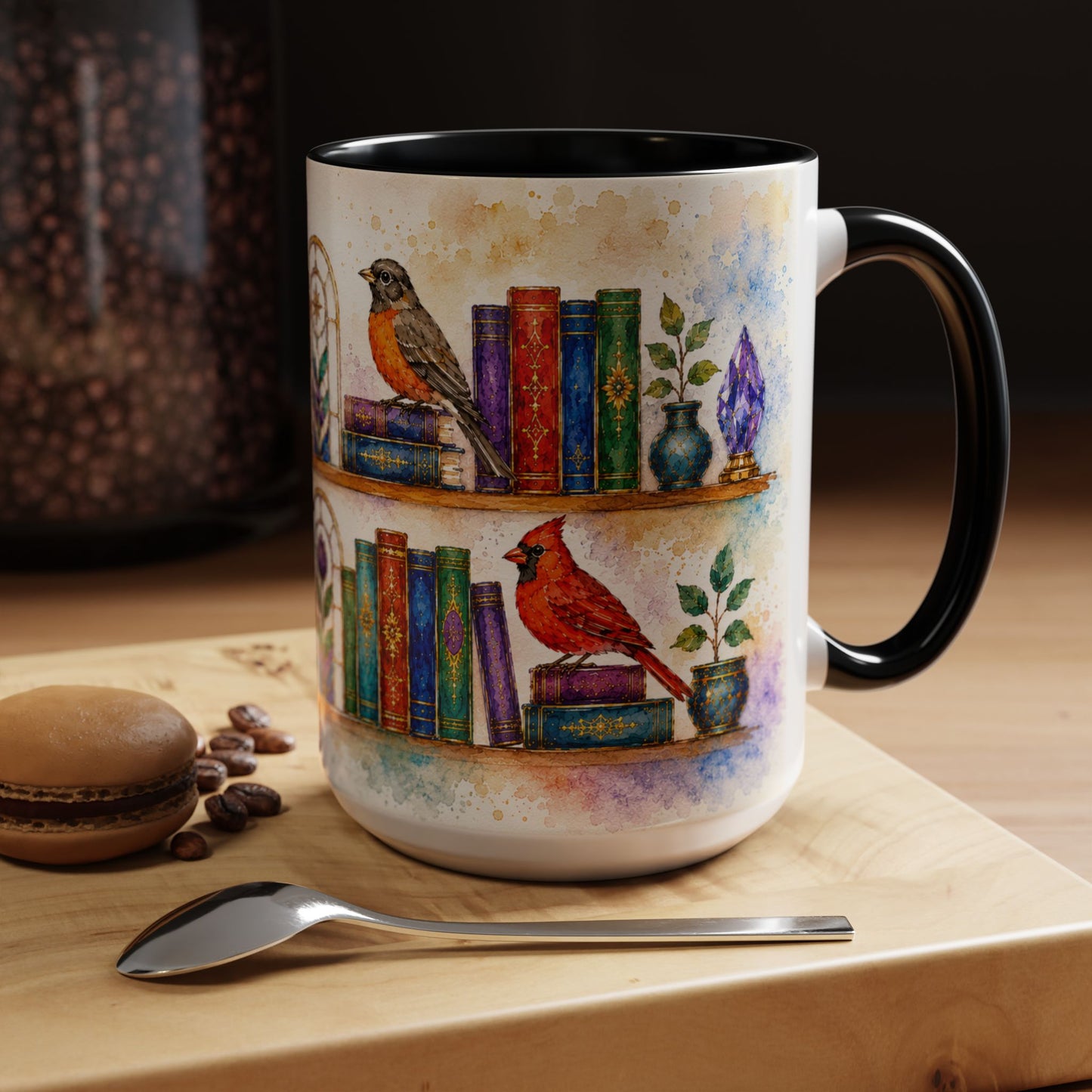 Birds in the Stacks - Watercolor Style Mug