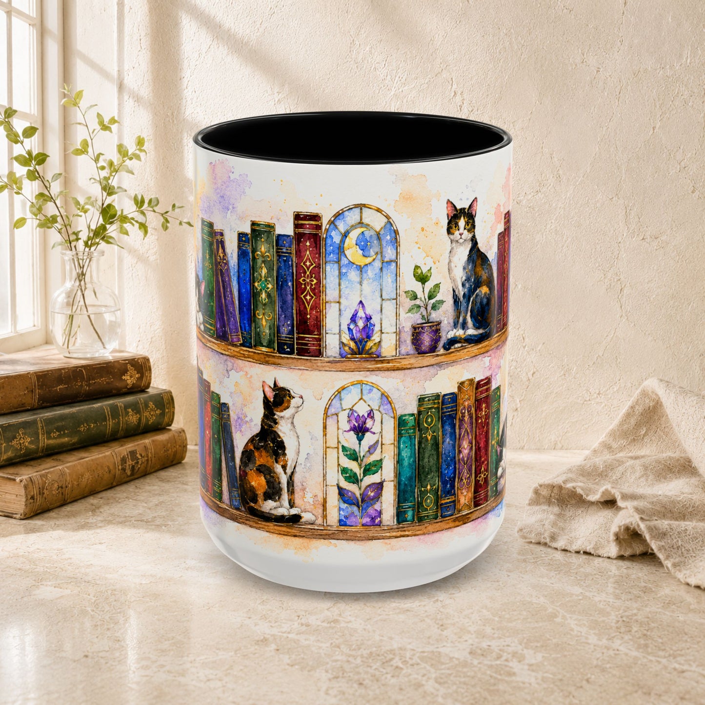 Cats in the Stacks - Watercolor Style Mug