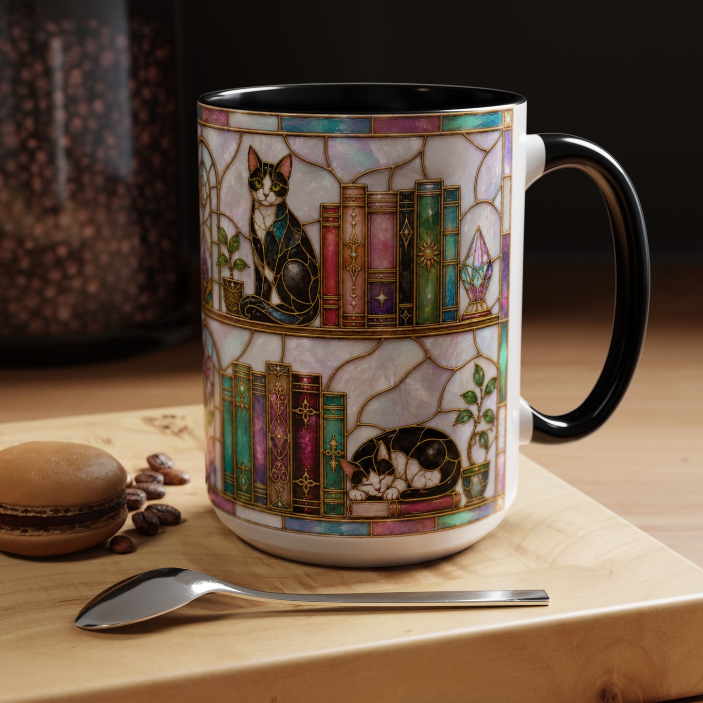 Cats in the Stacks - Stained Glass Style Mug