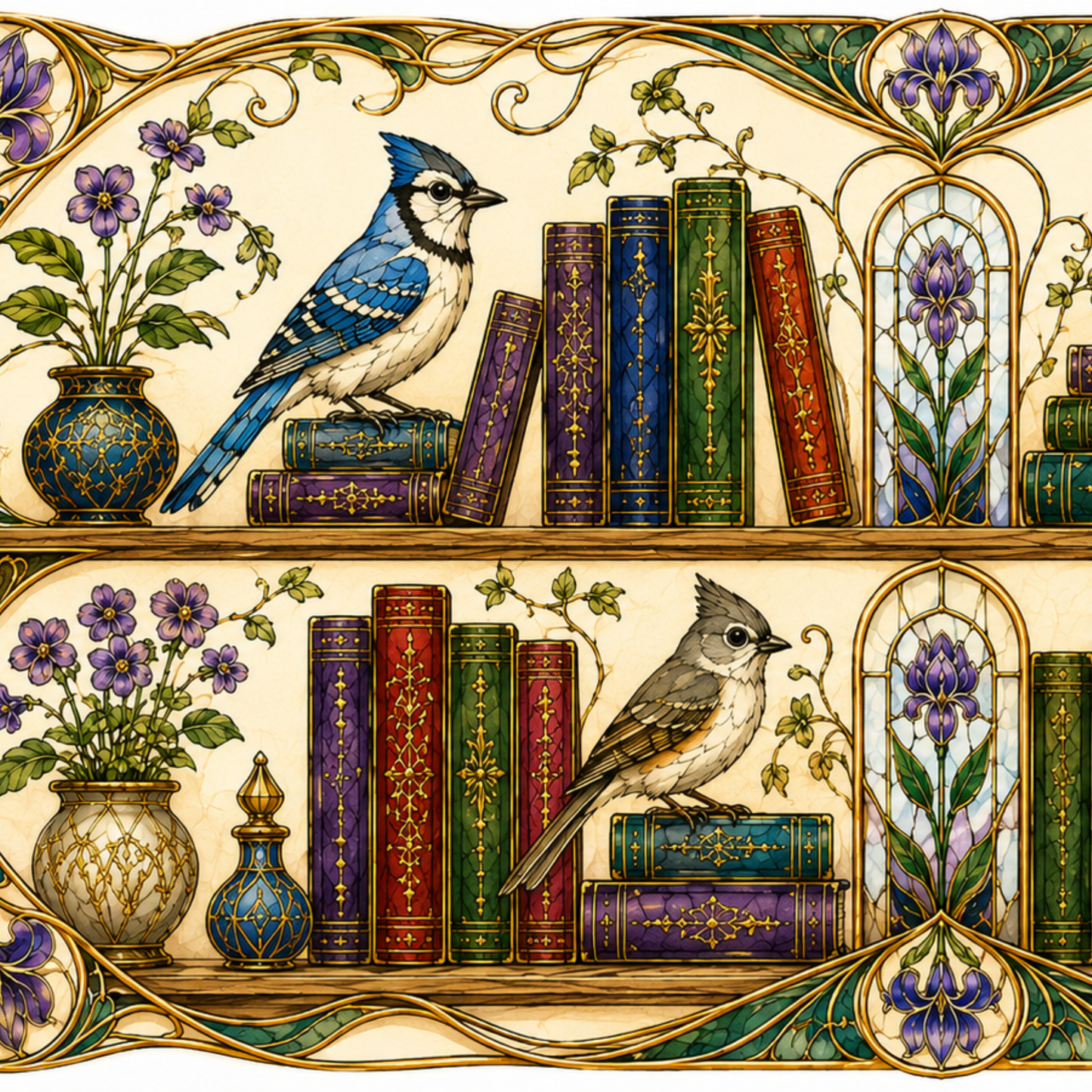 Birds in the Stacks - Art Nouveau Style Mug