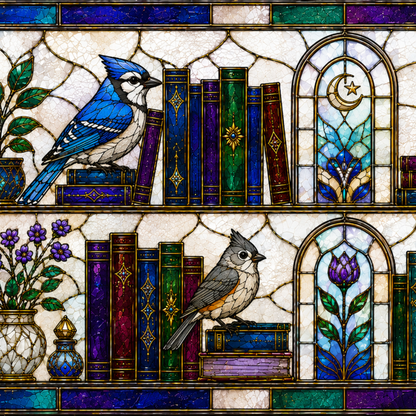 Birds in the Stacks - Stained Glass Style Mug