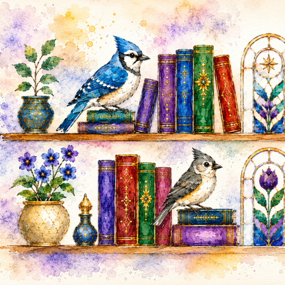 Birds in the Stacks - Watercolor Style Mug