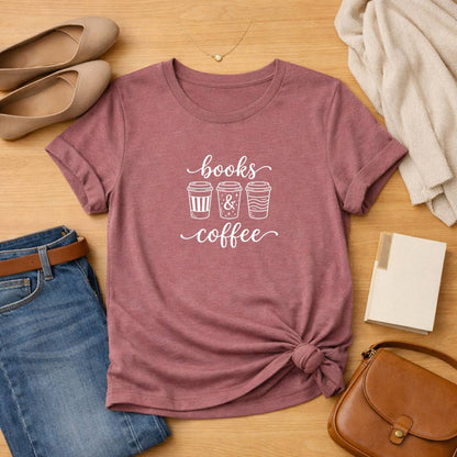 Books & Coffee  Literary T Shirt