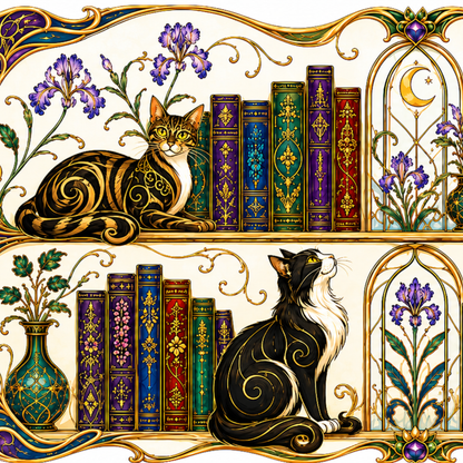 Cats in the Stacks - Art Nouveau Style Mug